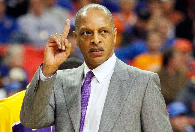 ATLANTA, GA - MARCH 10:  Head coach Trent Johnson of the LSU Tigers reacts during their game against the Vanderbilt Commodores in the first round of the SEC Men's Basketball Tournament at the Georgia Dome on March 10, 2011 in Atlanta, Georgia.  (Photo by Kevin C. Cox/Getty Images)