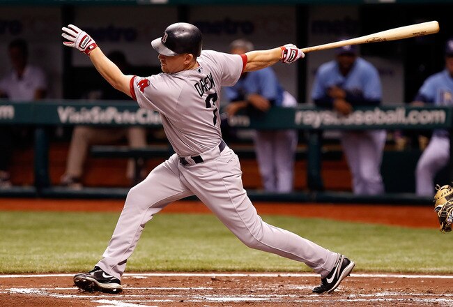 ST PETERSBURG, FL - JULY 17:  Outfielder J.D. Drew #7 of the Boston Red Sox bats against the Tampa Bay Rays during the game at Tropicana Field on July 17, 2011 in St. Petersburg, Florida.  (Photo by J. Meric/Getty Images)