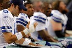 ARLINGTON, TX - DECEMBER 24:   Tony Romo #9 of the Dallas Cowboys sits on the sidelines with an injured hand against the Philadelphia Eagles at Cowboys Stadium on December 24, 2011 in Arlington, Texas.  (Photo by Tom Pennington/Getty Images)