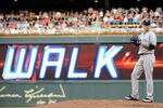 MINNEAPOLIS, MN - AUGUST 20: A.J. Burnett #34 of the New York Yankees reacts to walking Joe Mauer #7 of the Minnesota Twins to fill the bases in the second inning on August 20, 2011 at Target Field in Minneapolis, Minnesota. (Photo by Hannah Foslien/Getty Images)