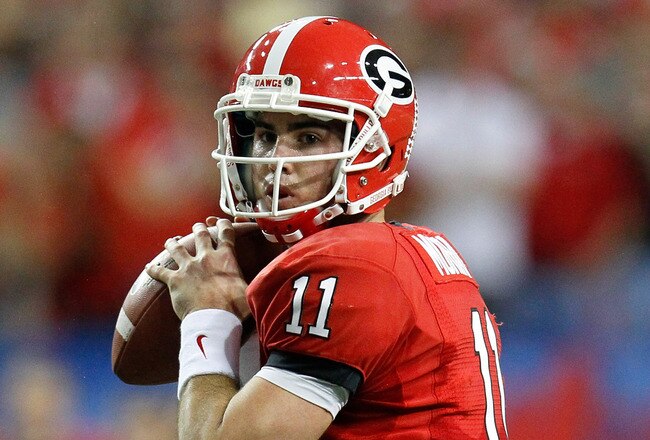 ATLANTA, GA - DECEMBER 03:  Aaron Murray #11 of the Georgia Bulldogs against the LSU Tigers during the 2011 SEC Championship Game at Georgia Dome on December 3, 2011 in Atlanta, Georgia.  (Photo by Kevin C. Cox/Getty Images)