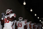 DALLAS - OCTOBER 17:  David King #90 of the Oklahoma Sooners leads the team out of the tunnel before a game with the Texas Longhorns at Cotton Bowl on October 17, 2009 in Dallas, Texas.  (Photo by Ronald Martinez/Getty Images)