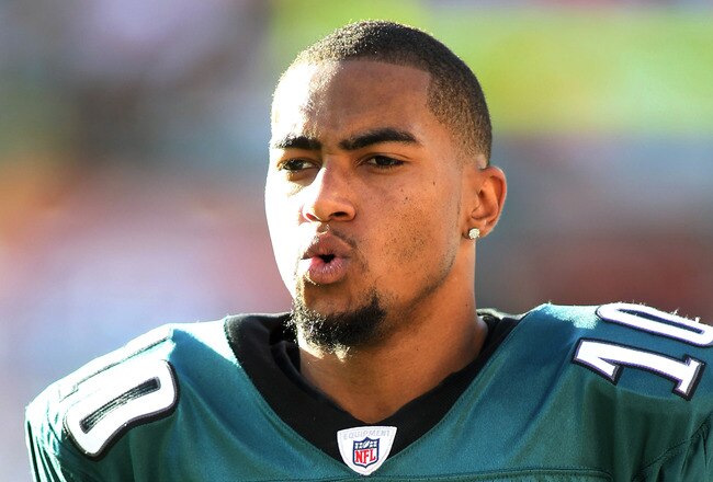 MIAMI GARDENS, FL - DECEMBER 11:  Receiver DeSean Jaskson #10 of the Philadelphia Eagles looks on against the Miami Dolphins at Sun Life Stadium on December 11, 2011 in Miami Gardens, Florida.  (Photo by Marc Serota/Getty Images)