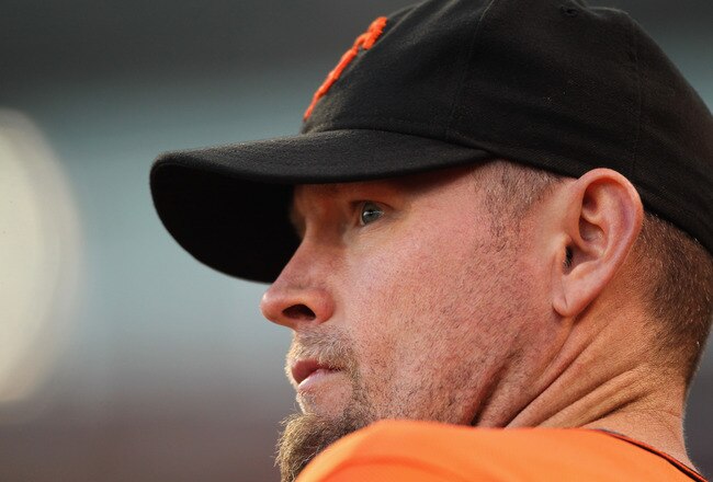 SAN FRANCISCO, CA - SEPTEMBER 02:  Aubrey Huff #17 of the San Francisco Giants stands in the dugout during their game against the Arizona Diamondbacks at AT&T Park on September 2, 2011 in San Francisco, California.  (Photo by Ezra Shaw/Getty Images)