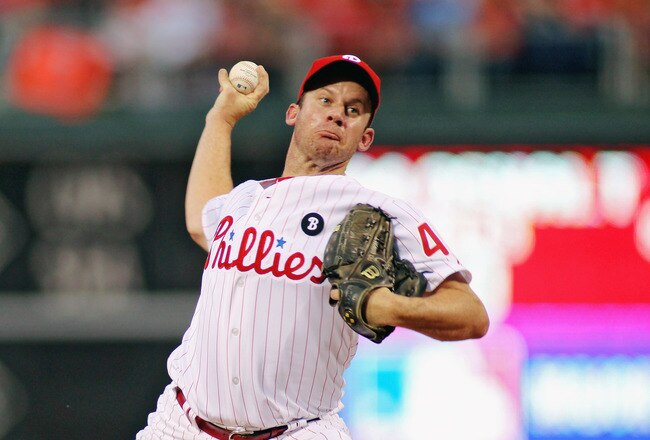 PHILADELPHIA , PA - AUGUST 26:  Roy Oswalt #44 of the Philadelphia Phillies pitches against the Florida Marlins at Citizens Bank Park on August 26, 2011 in Philadelphia, Pennsylvania.  (Photo by Len Redkoles/Getty Images)