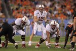 GLENDALE, AZ - JANUARY 02:  Andrew Luck #12 of the Stanford Cardinal calls signals out of the shotgun formation against the Oklahoma State Cowboys during the Tostitos Fiesta Bowl on January 2, 2012 at University of Phoenix Stadium in Glendale, Arizona. Oklahoma State won 41-38 in overtime. (Photo by Doug Pensinger/Getty Images)