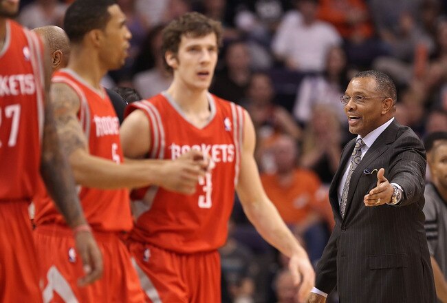 PHOENIX, AZ - FEBRUARY 09:  Head coach Alvin Gentry of the Phoenix Suns reacts during the NBA game against the Houston Rockets at US Airways Center on February 9, 2012 in Phoenix, Arizona. The Rockets defeated the Suns 96-89. NOTE TO USER: User expressly acknowledges and agrees that, by downloading and or using this photograph, User is consenting to the terms and conditions of the Getty Images License Agreement.  (Photo by Christian Petersen/Getty Images)