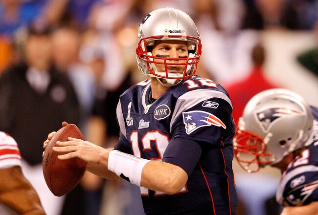 INDIANAPOLIS, IN - FEBRUARY 05:  Tom Brady #12 of the New England Patriots throws a pass against the New York Giants during Super Bowl XLVI at Lucas Oil Stadium on February 5, 2012 in Indianapolis, Indiana. The Giants won 21-17. (Photo by Rob Carr/Getty Images)