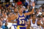 OAKLAND, CA - 1988:  Kareem Abdul-Jabbar #33 of the Los Angeles Lakers calls for the ball during an NBA game agains the Golden State Warriors at Oakland Coliseum in Oakland, California in 1988. (Photo by Otto Greule Jr/Getty Images)
