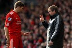LIVERPOOL, ENGLAND - JANUARY 28:  Liverpool Manager Kenny Dalglish gives orders to Steven Gerrard during the FA Cup Fourth Round match between Liverpool and Manchester United at Anfield on January 28, 2012 in Liverpool, England.  (Photo by Alex Livesey/Getty Images)
