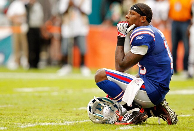 MIAMI GARDENS, FL - NOVEMBER 20:   Steve Johnson #13 of the Buffalo Bills looks on during an injury timeout during a game against the Miami Dolphins at Sun Life Stadium on November 20, 2011 in Miami Gardens, Florida.  (Photo by Mike Ehrmann/Getty Images)