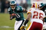 PHILADELPHIA, PA - JANUARY 01: DeSean Jackson #10 of the Philadelphia Eagles carries the ball against the Washington Redskins at Lincoln Financial Field on January 1, 2012 in Philadelphia, Pennsylvania.  (Photo by Rob Carr/Getty Images)