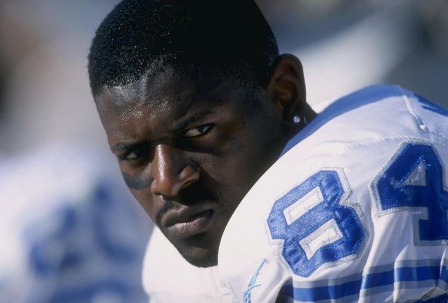 13 Oct 1996:  Herman Moore #84 of the Detroit Lions rests during the game against the Oakland Raiders at the Oakland Coliseum in Oakland, California. Mandatory Credit: Jed Jacobsohn  /Allsport