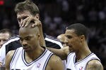 SAN ANTONIO, TX - APRIL 27:  Gary Neal #14 of the San Antionio Spurs celebrates with George Hill #3 after hitting a three pointer at the end of regulation to tie the game against the Memphis Grizzlies in Game Five of the Western Conference Quarterfinals in the 2011 NBA Playoffs on April 27, 2011 at AT&T Center in San Antonio, Texas. NOTE TO USER: User expressly acknowledges and agrees that, by downloading and or using this photograph, User is consenting to the terms and conditions of the Getty Images License Agreement.  (Photo by Jed Jacobsohn/Getty Images)
