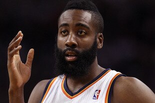 BOSTON, MA - JANUARY 16:  James Harden #13 of the Oklahoma City Thunder looks on in the first quarter against the Boston Celtics on January 16, 2012 at TD Garden in Boston, Massachusetts. NOTE TO USER: User expressly acknowledges and agrees that, by downloading and or using this photograph, User is consenting to the terms and conditions of the Getty Images License Agreement.  (Photo by Elsa/Getty Images)