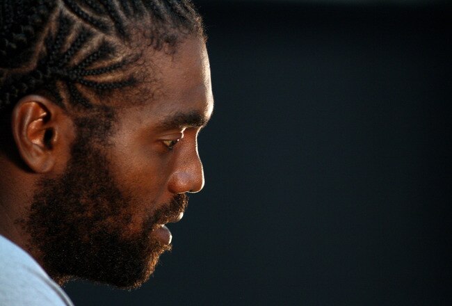 EDEN PRAIRIE, MN - OCTOBER 7:  Minnesota Vikings wide receiver Randy Moss answers questions from the media during a press conference at Winter Park on October 7, 2010 in Eden Prairie, Minnesota.  (Photo by Adam Bettcher/Getty Images)