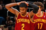 ATLANTA, GA - JANUARY 21:  Kyrie Irving #2 of the Cleveland Cavaliers reacts after a turnover to the Atlanta Hawks at Philips Arena on January 21, 2012 in Atlanta, Georgia.  NOTE TO USER: User expressly acknowledges and agrees that, by downloading and or using this photograph, User is consenting to the terms and conditions of the Getty Images License Agreement.  (Photo by Kevin C. Cox/Getty Images)