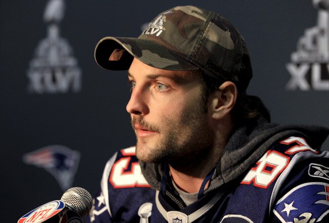 INDIANAPOLIS, IN - FEBRUARY 01:  Wes Welker #83 of the New England Patriots answers questions from the press during a media availability session for Super Bowl XLVI at the University Place Conference Center & Hotel on February 1, 2012 in Indianapolis, Indiana.  (Photo by Scott Halleran/Getty Images)