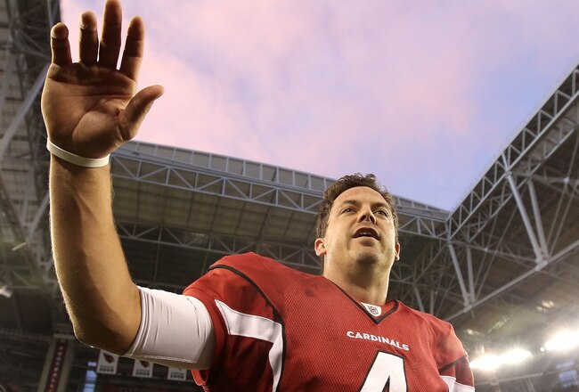 GLENDALE, AZ - DECEMBER 04:  Quarterback Kevin Kolb #4 of the Arizona Cardinals walks off the field following the NFL game against the Dallas Cowboys at the University of Phoenix Stadium on December 4, 2011 in Glendale, Arizona.  The Cardinals defeated the Cowboys 19-13 in overtime.  (Photo by Christian Petersen/Getty Images)