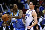 ORLANDO, FL - MARCH 28:  J.J Redick #7 of the Orlando Magic plays defense against J.R. Smith #5 of the Denver Nuggets during the game at Amway Arena on March 28, 2010 in Orlando, Florida.  NOTE TO USER: User expressly acknowledges and agrees that, by downloading and/or using this Photograph, user is consenting to the terms and conditions of the Getty Images License Agreement.  (Photo by Sam Greenwood/Getty Images)