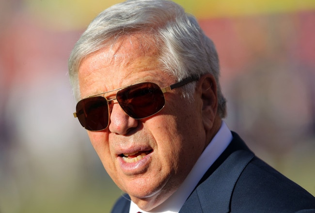 DENVER, CO - DECEMBER 18:  New England Patriots owner Robert Kraft walks on the field prior to a game against the Denver Broncos at Sports Authority Field at Mile High on December 18, 2011 in Denver, Colorado.  (Photo by Doug Pensinger/Getty Images)