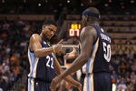 PHOENIX - DECEMBER 08:  Rudy Gay #22 of the Memphis Grizzlies high fives teammate Zach Randolph #50 after scoring against the Phoenix Suns during the NBA game at US Airways Center on December 8, 2010 in Phoenix, Arizona. The Grizzlies defeated the Suns 104-98 in overtime.  NOTE TO USER: User expressly acknowledges and agrees that, by downloading and or using this photograph, User is consenting to the terms and conditions of the Getty Images License Agreement.  (Photo by Christian Petersen/Getty Images)