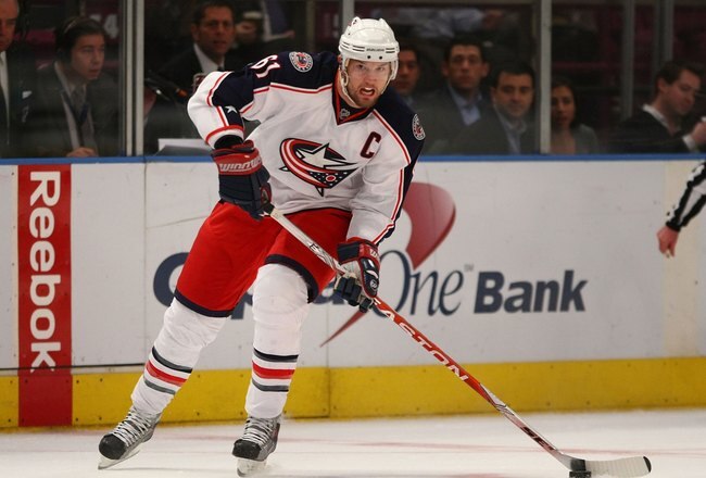 NEW YORK - NOVEMBER 23:  Rick Nash #61 of the Columbus Blue Jackets skates against the New York Rangers at Madison Square Garden on November 23, 2009 in New York, New York. The Rangers defeated the Blue Jackets 7-4.  (Photo by Bruce Bennett/Getty Images)