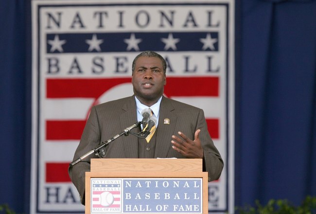 COOPERSTOWN, NY - JULY 29: 2007 inductee Tony Gwynn gives his acceptance speech at Clark Sports Center during the Baseball Hall of Fame induction ceremony on July 29, 2007 in Cooperstown, New York. (Photo by Chris McGrath/Getty Images)