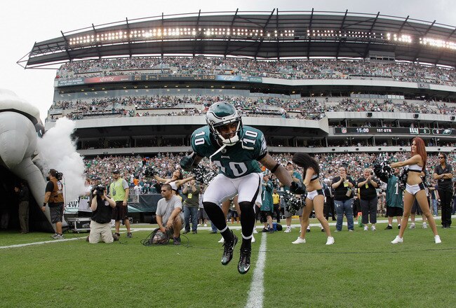 PHILADELPHIA, PA - SEPTEMBER 25:  DeSean Jackson #10 of the Philadelphia Eagles is introduced before the start of the Eagles game against the New York Giants at Lincoln Financial Field on September 25, 2011 in Philadelphia, Pennsylvania.  (Photo by Rob Carr/Getty Images)