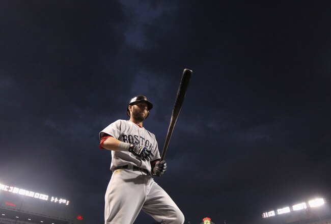 BALTIMORE, MD - SEPTEMBER 27: Dustin Pedroia #15 of the Boston Red Sox waits to bat against the Baltimore Orioles  at Oriole Park at Camden Yards on September 27, 2011 in Baltimore, Maryland.  (Photo by Rob Carr/Getty Images)