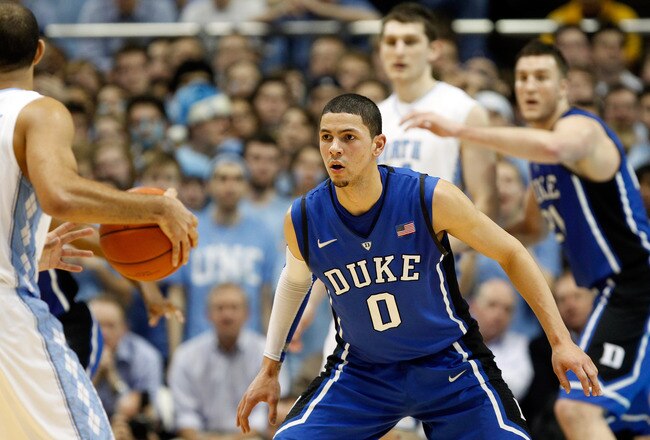 CHAPEL HILL, NC - FEBRUARY 08:  Austin Rivers #0 of the Duke Blue Devils during their game at the Dean Smith Center on February 8, 2012 in Chapel Hill, North Carolina.  (Photo by Streeter Lecka/Getty Images)