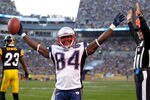 PITTSBURGH, PA - OCTOBER 30:  Deion Branch #84 of the New England Patriots celebrates a touchdown against the Pittsburgh Steelers at Heinz Field on October 30, 2011 in Pittsburgh, Pennsylvania.  (Photo by Gregory Shamus/Getty Images)