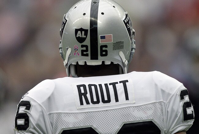 HOUSTON - OCTOBER 09: Stanford Routt #26 of the Oakland Raiders at Reliant Stadium on October 9, 2011 in Houston, Texas. (Photo by Bob Levey/Getty Images)