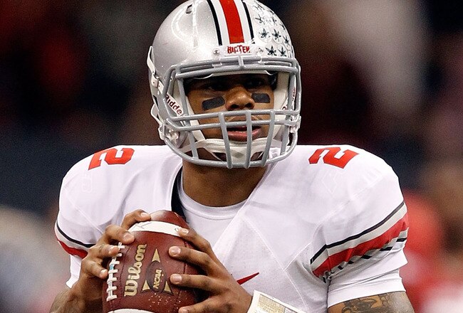 NEW ORLEANS, LA - JANUARY 04:  Quarterback Terrelle Pryor #2 of the Ohio State Buckeyes looks to pass against the Arkansas Razorbacks during the Allstate Sugar Bowl at the Louisiana Superdome on January 4, 2011 in New Orleans, Louisiana.  (Photo by Matthew Stockman/Getty Images)