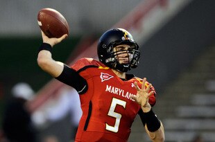 COLLEGE PARK, MD - OCTOBER 15:  Quarterback Danny O'Brien #5 of the Maryland Terrapins warms up before the start of their game against the Clemson Tigers at Byrd Stadium on October 15, 2011 in College Park, Maryland. The Clemson won 56-45.  (Photo by Rob Carr/Getty Images)