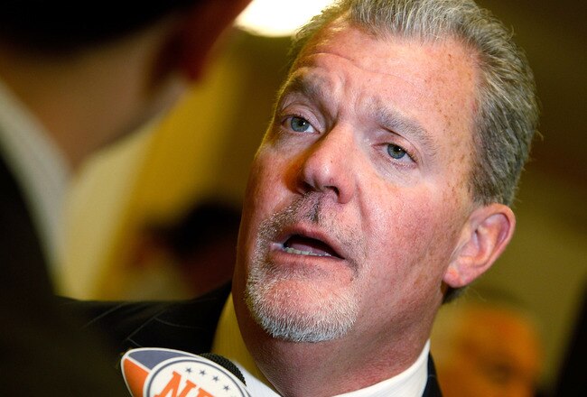 NEW ORLEANS, LA - MARCH 21:  Indianapolis Colts NFL team owner Jim Irsay address the media at the Roosevelt Hotelon March 21, 2011 in New Orleans, Louisiana. Despite a NFL owners imposed lockout in effect since March 12, the league is conducting it's annual owners meeting in New Orleans.  (Photo by Sean Gardner/Getty Images)