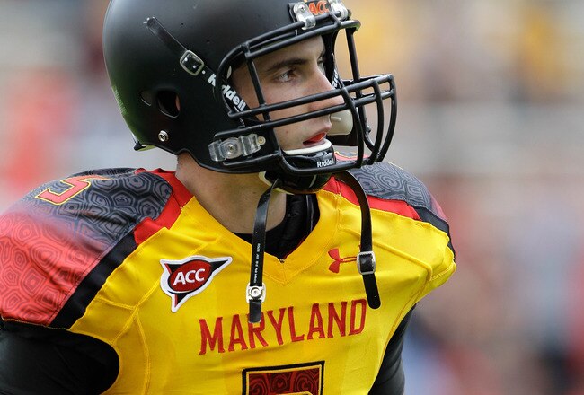 COLLEGE PARK, MD - SEPTEMBER 24: Quarterback Danny O'Brien #5 of the Maryland Terrapins jogs off the field during the second half of the game against the Temple Owls at Byrd Stadium on September 24, 2011 in College Park, Maryland. Temple defeated Maryland 38-7. (Photo by Rob Carr/Getty Images)