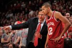 COLUMBUS, OH - JANUARY 15:  Head Coach Tom Crean of the Indiana Hoosiers gives instructions to Verdell Jones III #12 of the Indiana Hoosiers during a game against the Ohio State Buckeyes on January 15, 2012 at Value City Arena in Columbus, Ohio.  (Photo by Jamie Sabau/Getty Images)