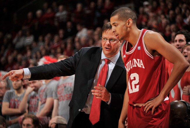 COLUMBUS, OH - JANUARY 15:  Head Coach Tom Crean of the Indiana Hoosiers gives instructions to Verdell Jones III #12 of the Indiana Hoosiers during a game against the Ohio State Buckeyes on January 15, 2012 at Value City Arena in Columbus, Ohio.  (Photo by Jamie Sabau/Getty Images)