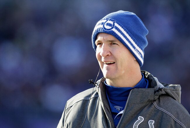 BALTIMORE, MD - DECEMBER 11:  Peyton Manning #18 of the Indianapolis Colts looks on from the sidelines during the second half against the Baltimore Ravens at M&T Bank Stadium on December 11, 2011 in Baltimore, Maryland.  (Photo by Rob Carr/Getty Images)