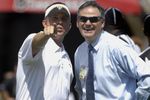 TAMPA, FL - SEPTEMBER 16: Coach Sean Payton and general manager Mickey Loomis of  the New Orleans Saints check the sidelines during warm ups before play against the Tampa Bay Buccaneers during a week-two NFL game on September 16, 2007 in Tampa, Florida.  The Bucs won 31 - 14.(Photo by Al Messerschmidt/Getty Images)