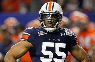 ATLANTA, GA - DECEMBER 31:  Corey Lemonier #55 of the Auburn Tigers against the Virginia Cavaliers during the 2011 Chick Fil-A Bowl at Georgia Dome on December 31, 2011 in Atlanta, Georgia.  (Photo by Kevin C. Cox/Getty Images)