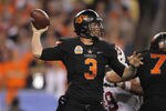 GLENDALE, AZ - JANUARY 02:  Brandon Weeden #3 of the Oklahoma State Cowboys throws a pass against the Stanford Cardinal  during the Tostitos Fiesta Bowl on January 2, 2012 at University of Phoenix Stadium in Glendale, Arizona. Oklahoma State won 41-38 in overtime.  (Photo by Doug Pensinger/Getty Images)