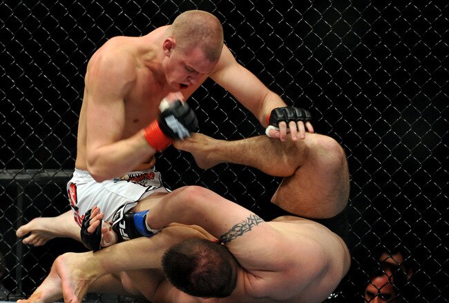 LOS ANGELES, CA - OCTOBER 24:  UFC fighter Chase Gormley (R) battles with UFC fighter Stefan Struve (L) during their Heavyweight bout at UFC 104: Machida vs. Shogun at Staples Center on October 24, 2009 in Los Angeles, California.  (Photo by Jon Kopaloff/Getty Images)