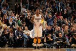 DENVER, CO - JANUARY 13:  J.R. Smith #5 of the Denver Nuggets celebrates a three point basket against the Miami Heat at the Pepsi Center on January 13, 2011 in Denver, Colorado. The Nuggets defeated the Heat 130-102. NOTE TO USER: User expressly acknowledges and agrees that, by downloading and or using this photograph, User is consenting to the terms and conditions of the Getty Images License Agreement.  (Photo by Doug Pensinger/Getty Images)