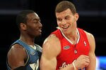 LOS ANGELES, CA - FEBRUARY 18:  John Wall #2 of the Washington Wizards and the Rookie Team and Blake Griffin #32 of the Los Angeles Clippers and the Rookie Team laugh on the court in the second half during the T-Mobile Rookie Challenge and Youth Jam at Staples Center on February 18, 2011 in Los Angeles, California.  (Photo by Jeff Gross/Getty Images)