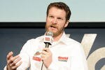 CONCORD, NC - JANUARY 25:  Dale Earnhardt Jr., driver of the #88 Diet Mountain Dew Chevrolet, speaks with the media during the 2012 NASCAR Sprint Cup Series Media Tour hosted by Charlotte Motor Speedway on January 25, 2012 in Concord, North Carolina.  (Photo by Jared C. Tilton/Getty Images for NASCAR)