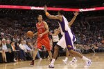 PHOENIX, AZ - FEBRUARY 09:  Kevin Martin #12 of the Houston Rockets looks to pass against the Phoenix Suns during the NBA game at US Airways Center on February 9, 2012 in Phoenix, Arizona. The Rockets defeated the Suns 96-89. NOTE TO USER: User expressly acknowledges and agrees that, by downloading and or using this photograph, User is consenting to the terms and conditions of the Getty Images License Agreement.  (Photo by Christian Petersen/Getty Images)