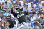 CHICAGO, IL - JULY 17:  Hanley Ramirez #2 of the Florida Marlins hits a solo home run during the first inning against  the Chicago Cubs at Wrigley Field on July 17, 2011 in Chicago, Illinois.  (Photo by Brian Kersey/Getty Images)