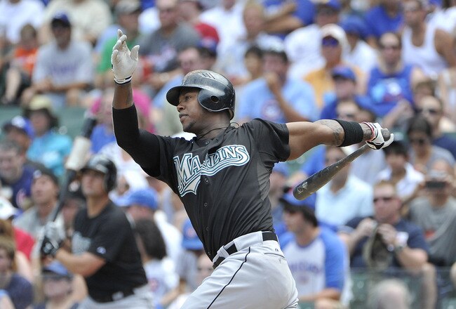 CHICAGO, IL - JULY 17:  Hanley Ramirez #2 of the Florida Marlins hits a solo home run during the first inning against  the Chicago Cubs at Wrigley Field on July 17, 2011 in Chicago, Illinois.  (Photo by Brian Kersey/Getty Images)